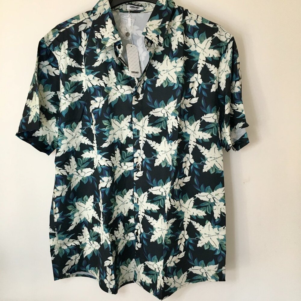 COOFANDY Men's Hawaiian Shirt Short Sleeve Floral Button Down Shirts, XL, Green